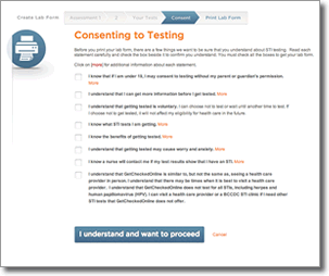Consent to Testing page