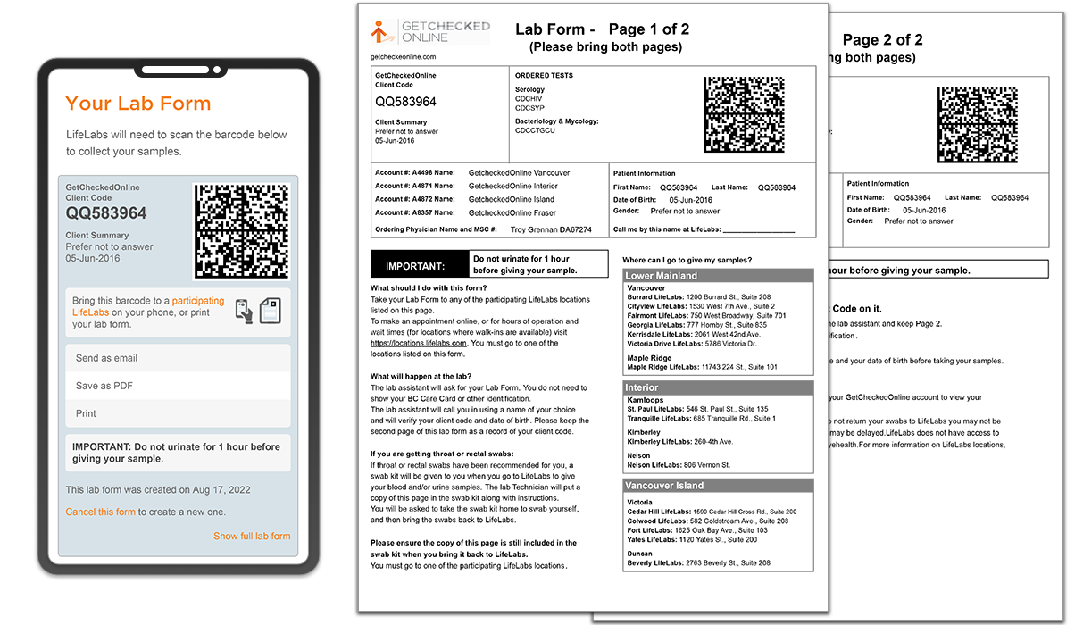 Your lab form can be presented on your mobile device or printed