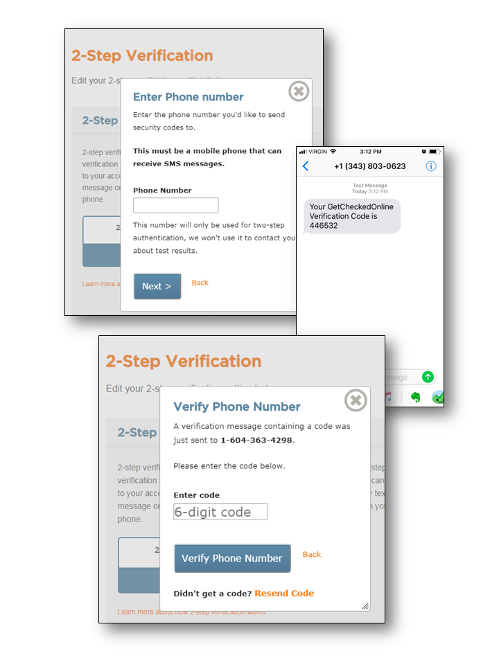 Setting up 2-step verification by text message